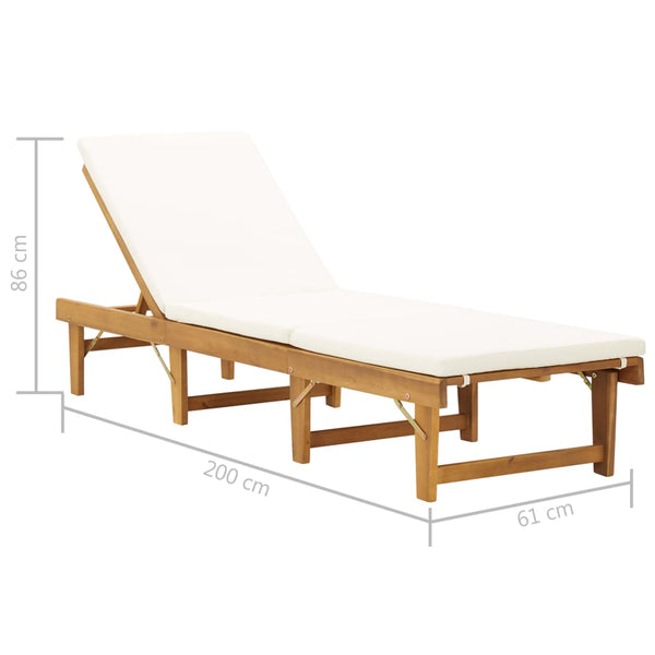 Loungers Folding Sun Lounger With Cushion Solid Acacia Wood