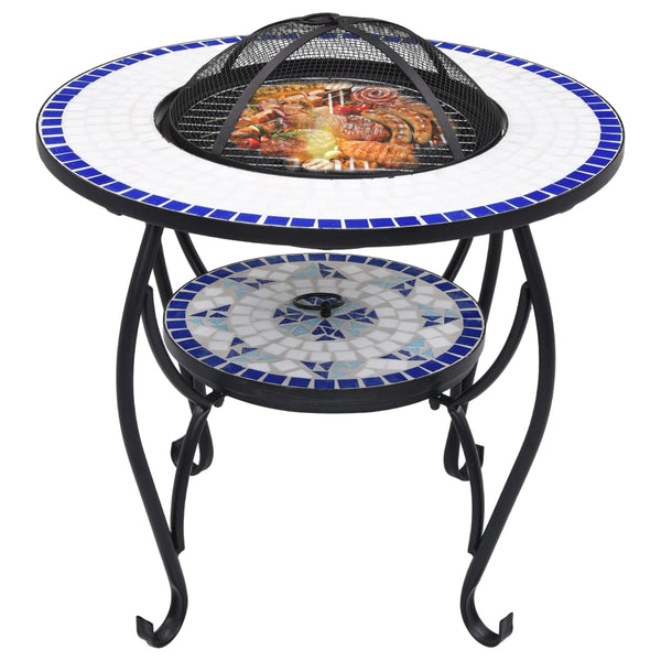 Mosaic Fire Pit Table Blue And White 68 Cm Ceramic