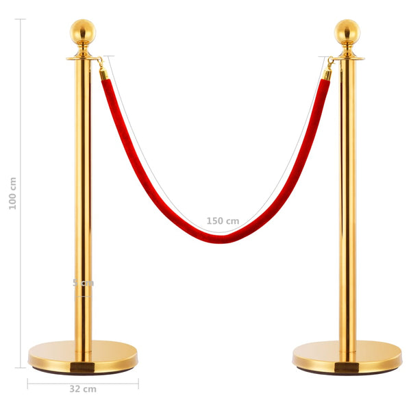 Caution & Flagging Tapes 3 Piece Vip Queue Barrier Set Stainless Steel Gold