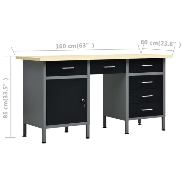 Vidaxl Workbench Black 160X60x85 Cm Steel Work Benches