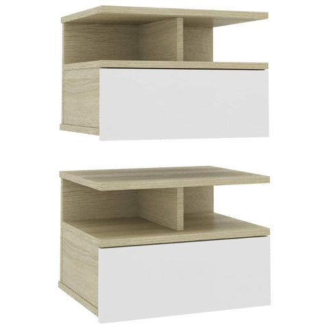 Floating Nightstands 2 Pcs White And Sonoma Oak 40X31x27 Cm Engineered Wood