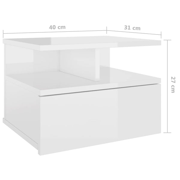 Floating Nightstands 2 Pcs High Gloss White 40X31x27 Cm Engineered Wood Bedside Tables