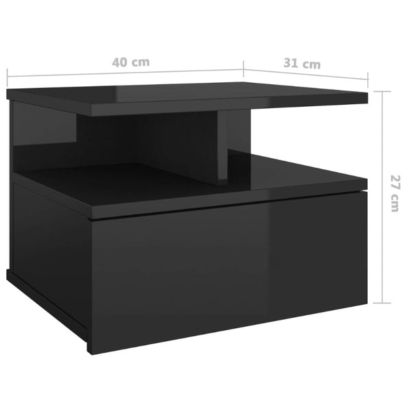 Vidaxl Floating Nightstand High Gloss Black 40X31x27 Cm Engineered Wood Bedside Tables