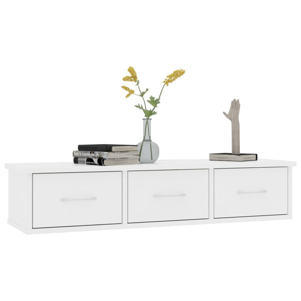 Wall Mounted Drawer Shelf White 88X26x18.5 Cm Engineered Wood Bookshelves
