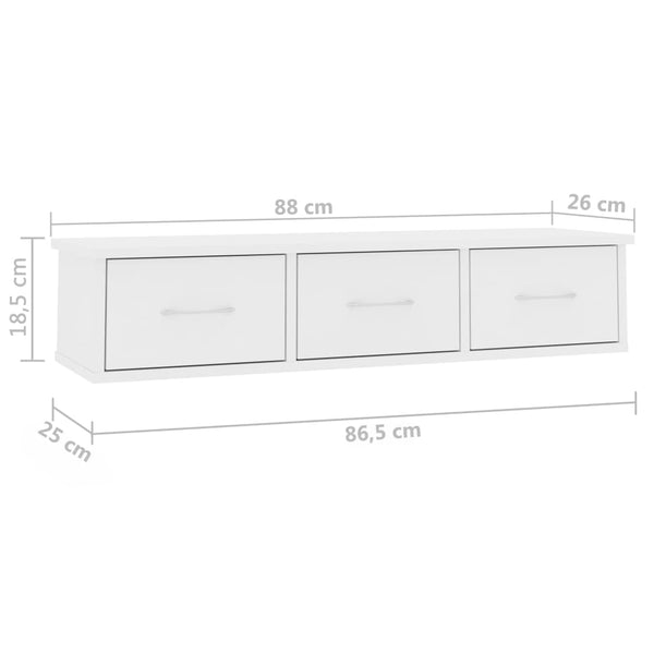 Wall Mounted Drawer Shelf White 88X26x18.5 Cm Engineered Wood Bookshelves