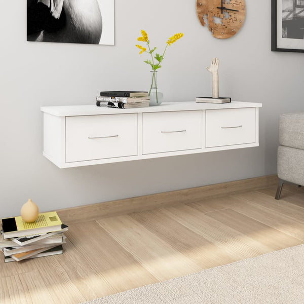 Wall Mounted Drawer Shelf White 88X26x18.5 Cm Engineered Wood Bookshelves