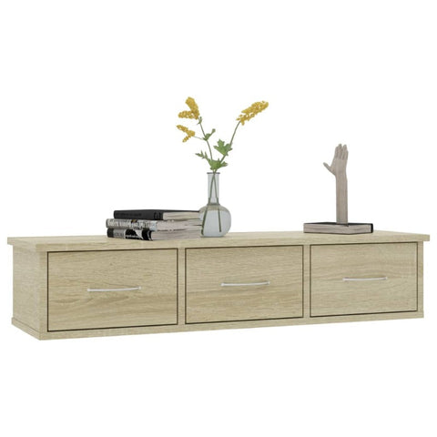 Wall Mounted Drawer Shelf Sonoma Oak 88X26x18.5 Cm Engineered Wood Bookshelves