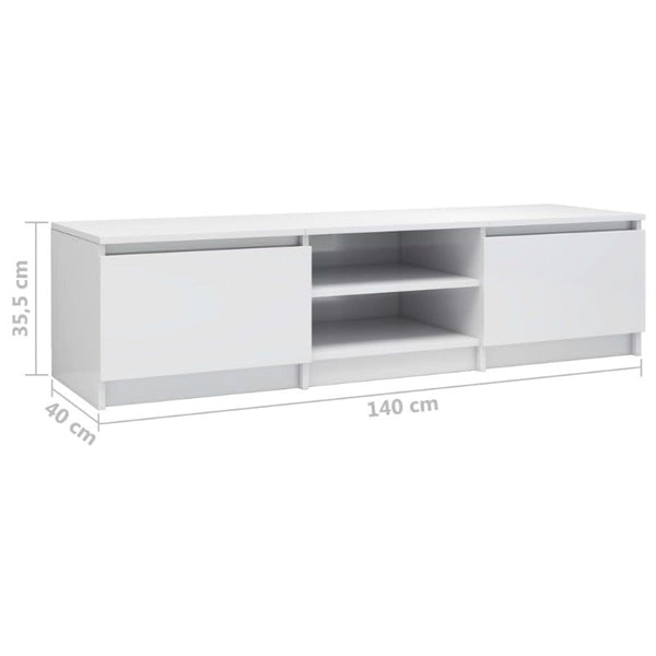 Tv Cabinet High Gloss White 140X40x35.5 Cm Engineered Wood