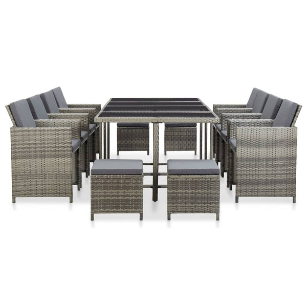 13 Piece Outdoor Dining Set With Cushions Poly Rattan Grey