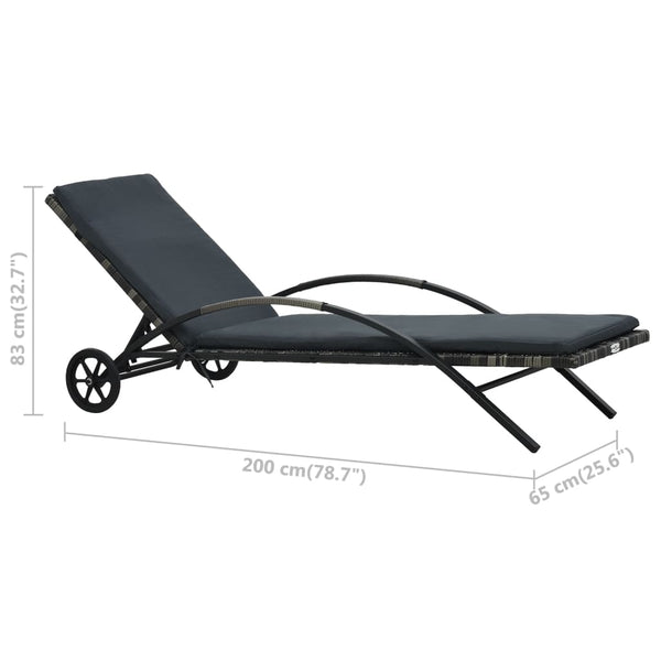 Sun Lounger With Cushion & Wheels Poly Rattan Anthracite