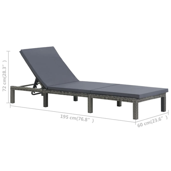 Sun Lounger With Cushion Poly Rattan Anthracite