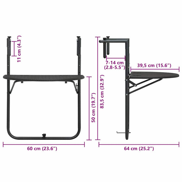 Vidaxl Hanging Balcony Table Brown 60X64x83.5 Cm Plastic Rattan Look Patio & Garden Tables