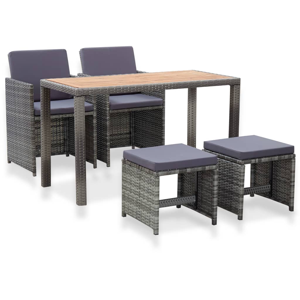 5 Piece Outdoor Dining Set Poly Rattan And Acacia Wood Anthracite