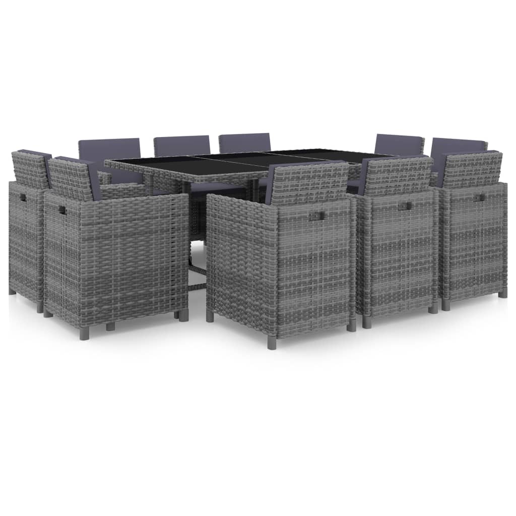 11 Piece Outdoor Dining Set With Cushions Poly Rattan Grey