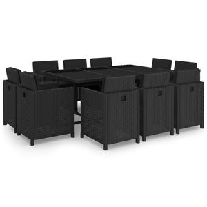 11 Piece Outdoor Dining Set With Cushions Poly Rattan Black
