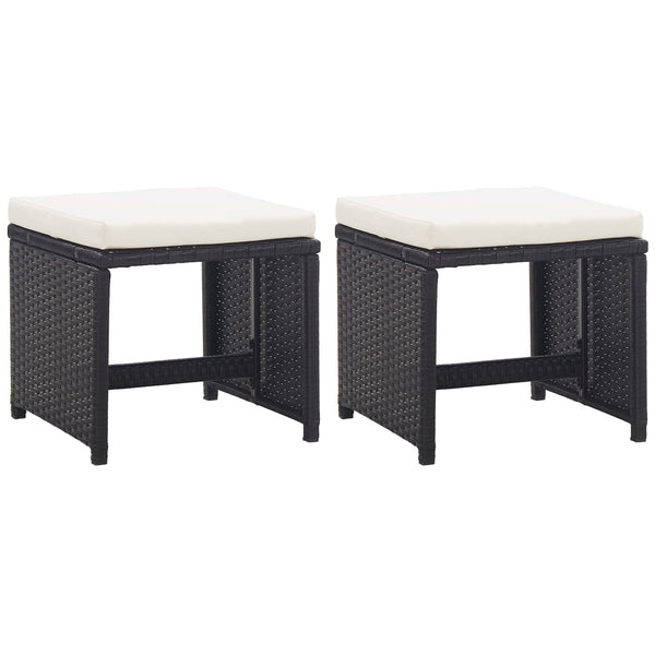 Benches Bar Stools Garden Stools 2 Pcs With Cushions Poly Rattan Black