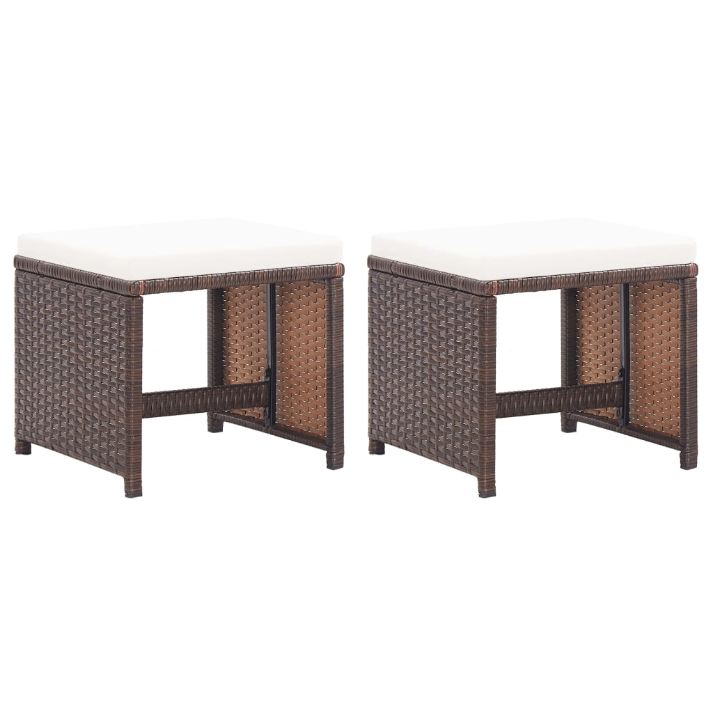Garden Stools 2 Pcs With Cushions Poly Rattan Brown