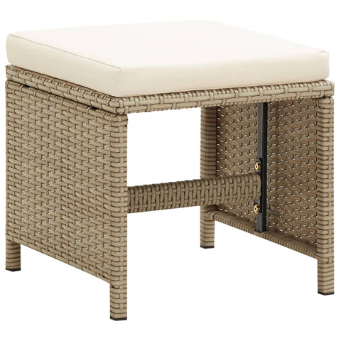 Garden Stools 2 Pcs With Cushions Poly Rattan Beige