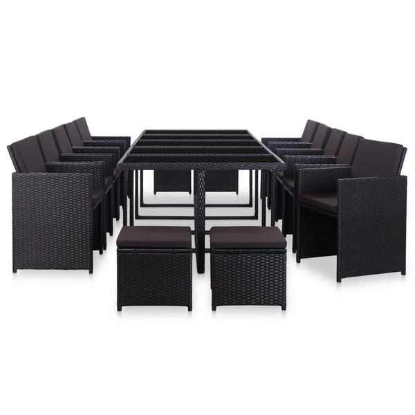 15 Piece Outdoor Dining Set With Cushions Poly Rattan Black