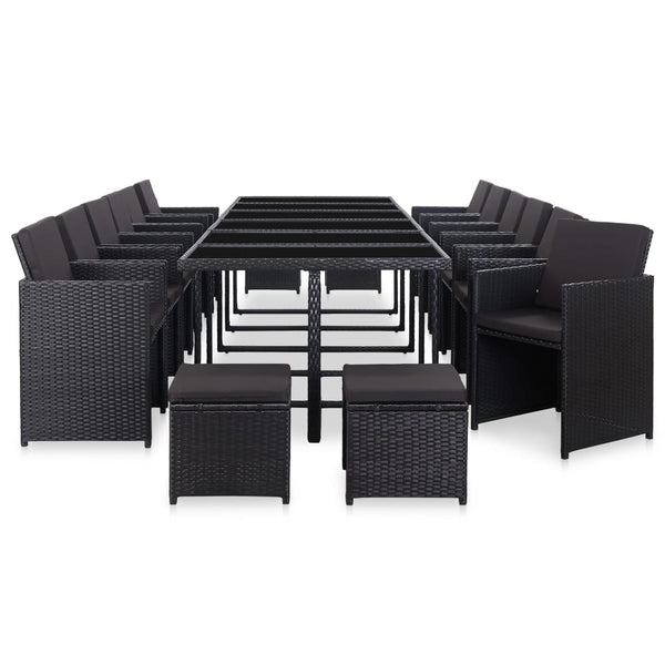 17 Piece Outdoor Dining Set With Cushions Poly Rattan Black