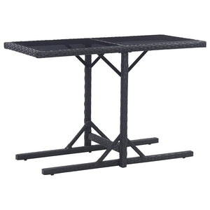 Garden Table Black 110X53x72 Cm Glass And Poly Rattan