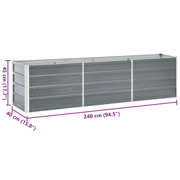 Vidaxl Garden Raised Bed Galvanised Steel 240X40x45 Cm Grey Raised Garden Beds