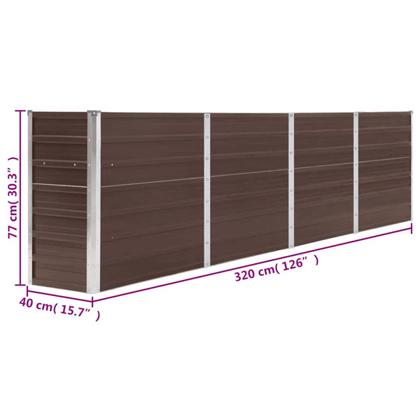 Vidaxl Raised Garden Bed 320X40x77 Cm Galvanised Steel Brown Raised Garden Beds