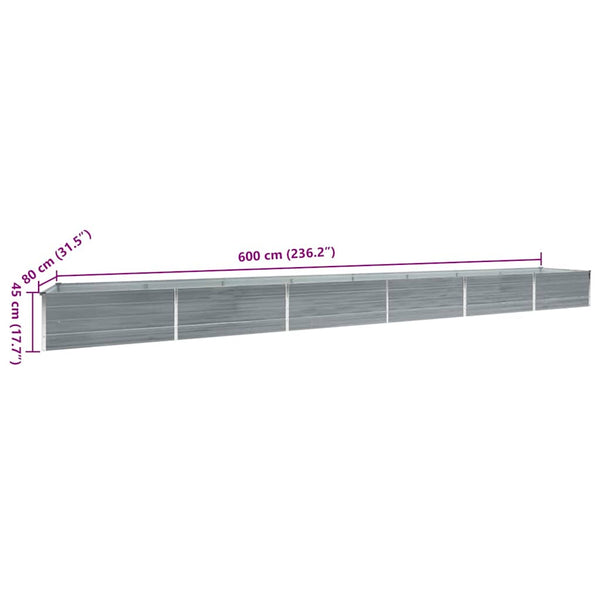 Vidaxl Garden Raised Bed Galvanised Steel 600X80x45 Cm Grey Raised Garden Beds