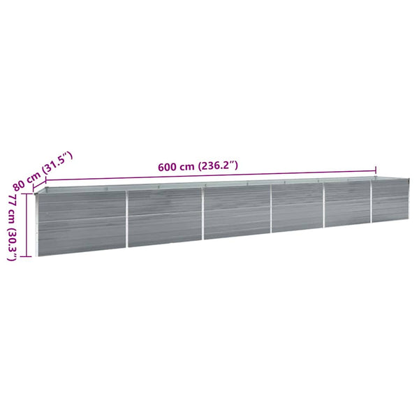 Vidaxl Garden Raised Bed Galvanised Steel 600X80x77 Cm Grey Raised Garden Beds