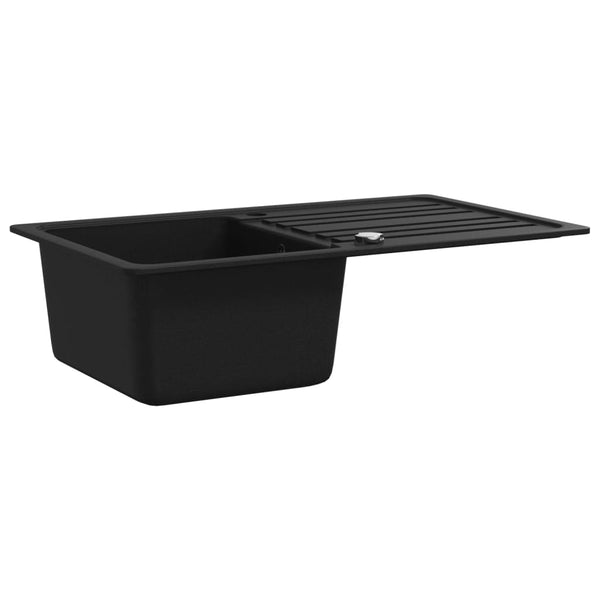 Vidaxl Granite Kitchen Sink Single Basin With Drainer Reversible Black Kitchen Sinks