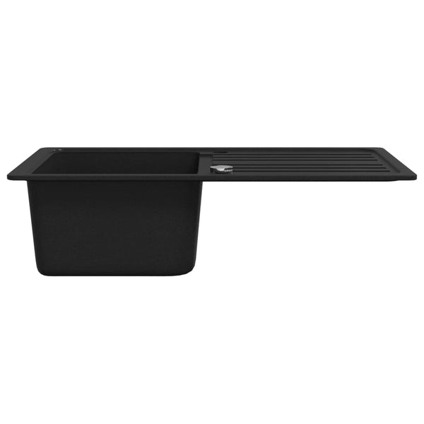 Vidaxl Granite Kitchen Sink Single Basin With Drainer Reversible Black Kitchen Sinks