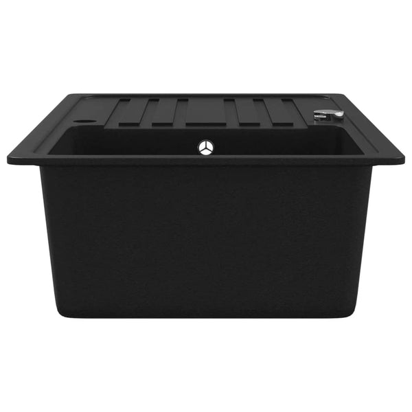 Vidaxl Granite Kitchen Sink Single Basin With Drainer Reversible Black Kitchen Sinks