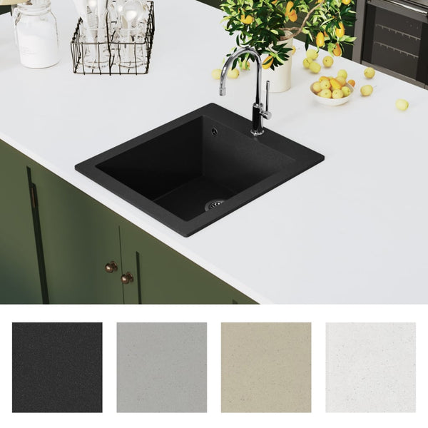 Vidaxl Overmount Kitchen Sink Single Basin Granite Black Kitchen Sinks