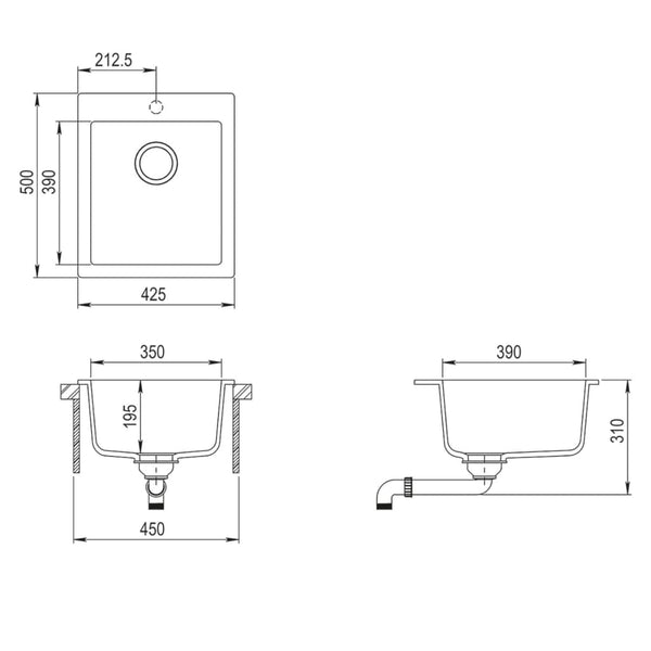 Vidaxl Overmount Kitchen Sink Single Basin Granite Black Kitchen Sinks