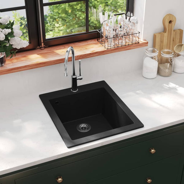 Vidaxl Overmount Kitchen Sink Single Basin Granite Black Kitchen Sinks
