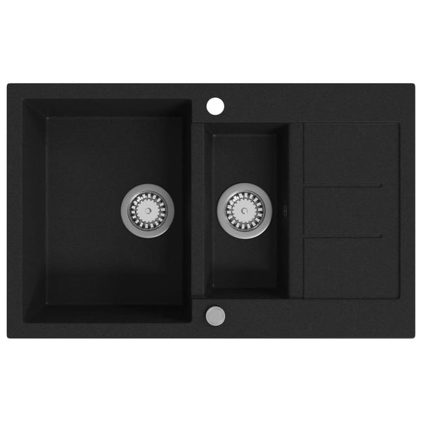 Vidaxl Granite Kitchen Sink Double Basin Black Kitchen Sinks