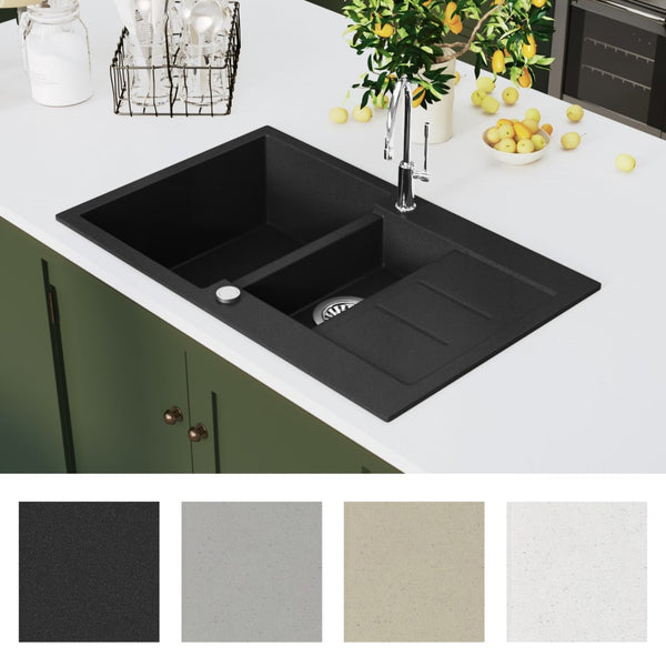 Vidaxl Granite Kitchen Sink Double Basin Black Kitchen Sinks