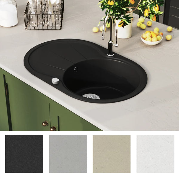 Granite Kitchen Sink Single Basin Oval Black Kitchen Sinks