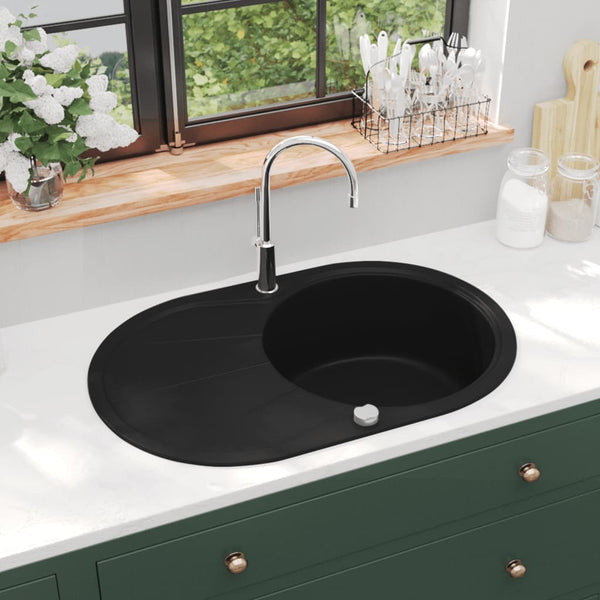 Granite Kitchen Sink Single Basin Oval Black Kitchen Sinks