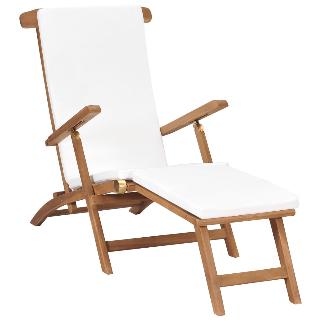 Deck Chair With Cushion Solid Teak Wood