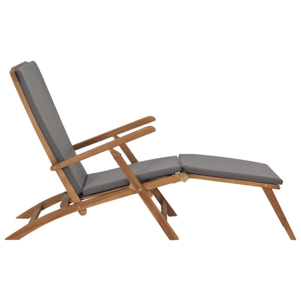 Deck Chair With Cushion Solid Teak Wood