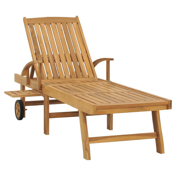 Sun Lounger With Table Solid Teak Wood