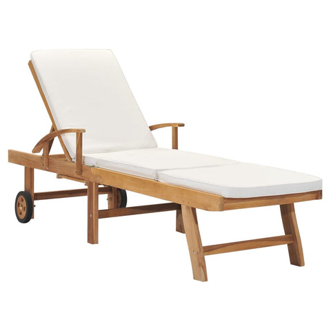 Sun Lounger With Cushion Solid Teak Wood Loungers