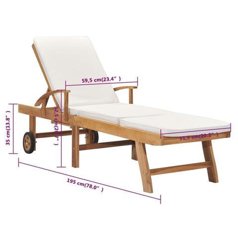 Sun Lounger With Cushion Solid Teak Wood