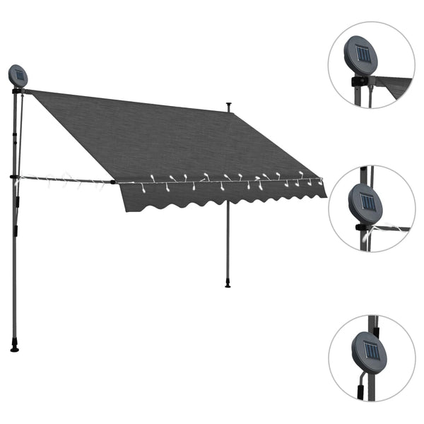 Manual Retractable Awning With Led 300 Cm Anthracite Awning & Canopy Parts