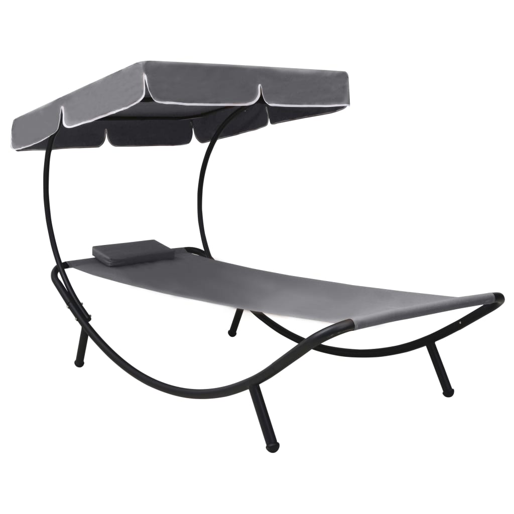 Outdoor Lounge Bed With Canopy & Pillow Grey