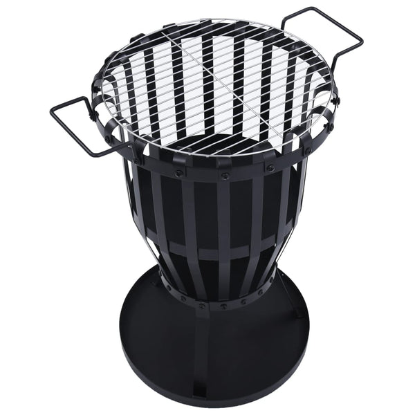 Garden Fire Pit Basket With Bbq Grill Steel 47.5 Cm