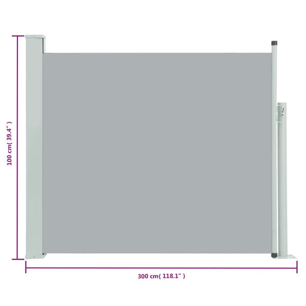 Patio Retractable Side Awning 100X300 Cm Grey Awning & Canopy Parts