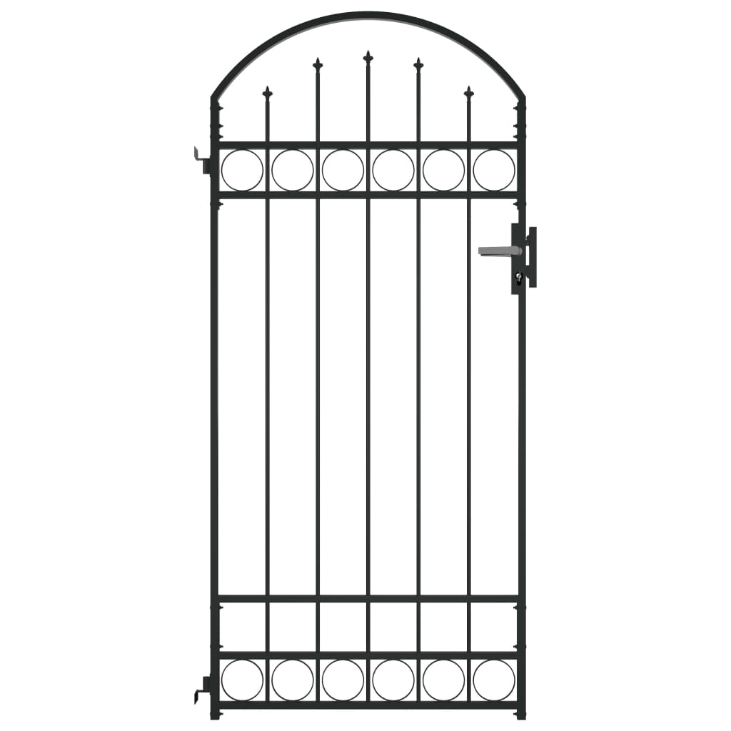 Fence Gate With Arched Top Steel 89X200 Cm Black Fence Panels