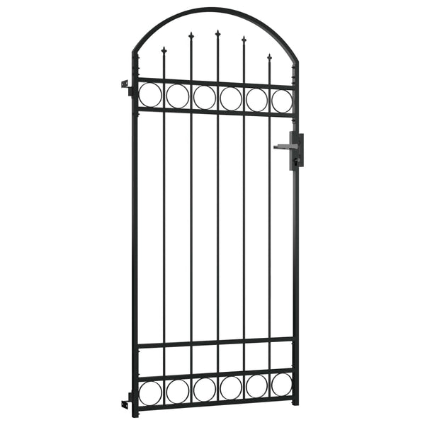 Fence Gate With Arched Top Steel 89X200 Cm Black Fence Panels